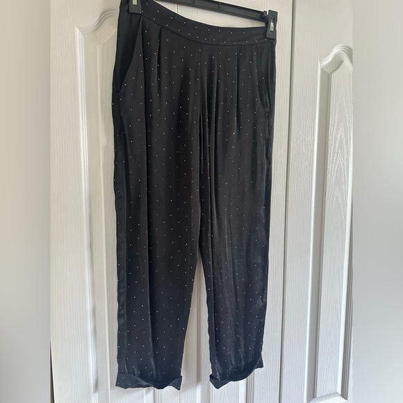 BCBGMaxAzria Black Satin Studded Capri Pants - Picture 3 of 6